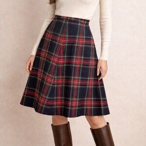Pendleton VTG 70s Wool Knee Length Skirt size 8 Red Tartan Plaid A-Line USA